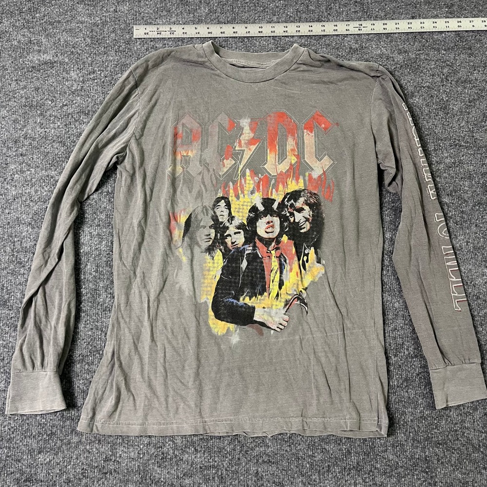 AC/DC Long Sleeve Shirt Mens Size Large Gray Graphic Rock Band Tee